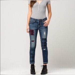 Miss Me Mid-Rise Ankle Skinny Jean With Patchwork Design Size 26 Inseam 26”